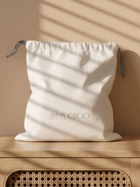 Jimmy Choo White Logo Drawstring Pouch Dust Bag 10.25" X 14"